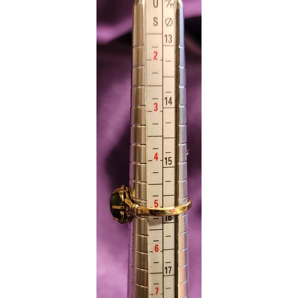 Vintage 10K Gold Filled Green  Cabochon Scalloped Floral Ring Size 5.25 3g - Picture 5 of 9